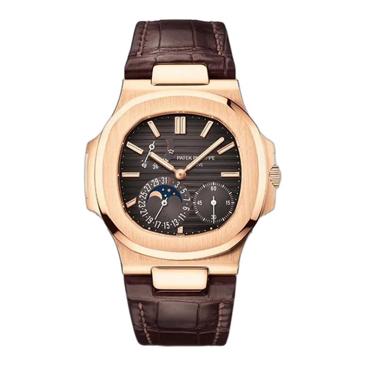 Patek Philippe Nautilus Moon Phases Power Reserve Rose Gold Chocolate Dial